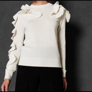 🔥 Ted Baker white Ruffle Sweater Pullover size: 1